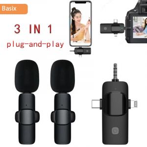 Basix 3-en-1 Mini Microphone Lavalier extérieur Portable diffusion en direct prise de vue entretien