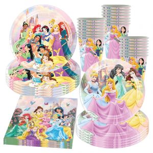 Décorations de fête d'anniversaire princesse Disney, ensemble de vaisselle, fournitures, gobelets,