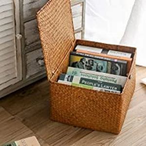 Panier de rangement en osier, panier à linge en rotin tissé avec couvercle