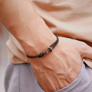 Bracelet ancre à la mode pour hommes, avec cordons ethniques, réglable, fait à la main, Premium,