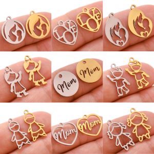 Breloque en acier inoxydable pour famille fille/fils/maman, pendentif creux pour enfants et maman,