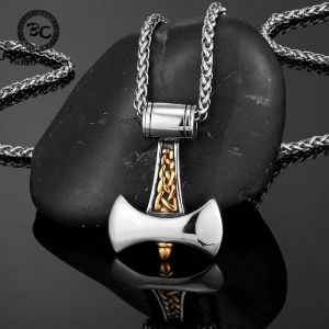 Vikings hache ancre colliers hommes titane acier couleur or nordique Rune marteau amulette pendentif