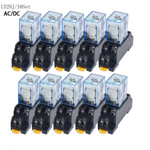 10 jeux de relais de puissance bobine AC/DC 12V 24V 36V 48V 110V 220V LY2NJ DPDT 8 broches HH62P