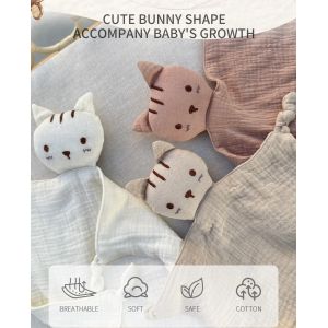 Bavoir en mousseline de coton doux pour bébé, poupée chat en peluche, serviette apaisante pour