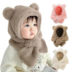 Chapeau d'hiver pour bébé, écharpe une pièce en fausse fourrure, chapeaux pour enfants, ours de