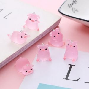 Breloques en résine cochon de Yoga rose, 10 pièces, pendentifs animaux lumineux 3D pour bricolage,