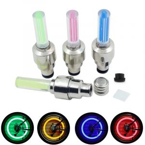 2 pièces néon vélo rayons lumières vélo lumière LED pneu Valve bouchon lampe de poche roue rayon