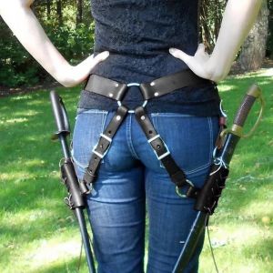 Fourreau de gaine d'épée de sabre double en similicuir, ceinture de costume de chevalier LARP,