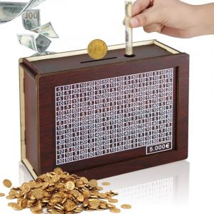 Tirelire tirelire en bois Euro caisses caisse d'argent r&eacute;utilisable avec objectifs d'&eacute;pargne et