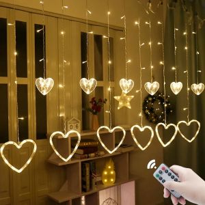 Guirlande rideau Led en forme de coeur décoration de noël fée chaîne lumières pour la saint-valentin