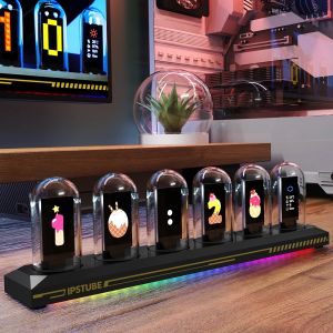 Horloge à tube Nixie RVB alimentée par USB avec écran couleur IPS, réveil ovale électrique filaire