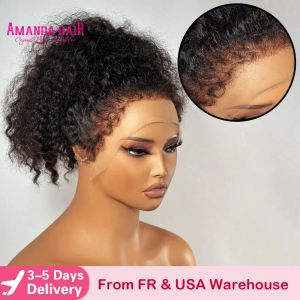 perruque bouclées cheveux humain, Kinky Curly Edge Lace Front Wig, Short Bob Wig, Pré-plumé, Baby