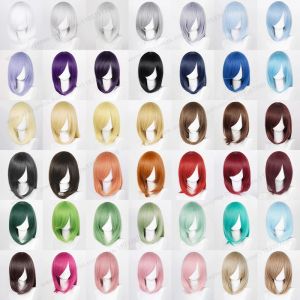 Perruque de Cosplay synthétique Blonde à frange moyenne de base, 40cm, noir, blanc, rouge, rose,