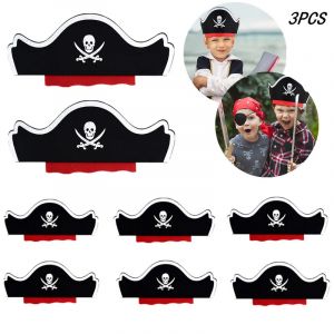 Chapeau en feutre de capitaine Pirate, 3 pièces, casquette de crâne de Pirates, accessoires de