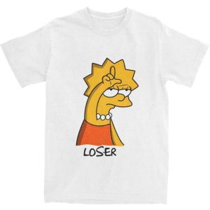 T-Shirt à Manches Courtes en Coton pour Homme, Imprimé, Motif Lisa Simpson, Bored Face, Populaire,