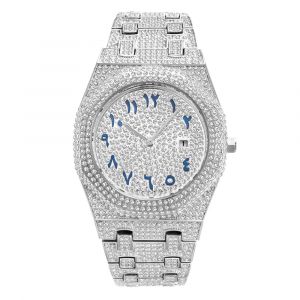Nouveau numéro arabe marque montre pour hommes de luxe entièrement diamant Bling hommes montres à