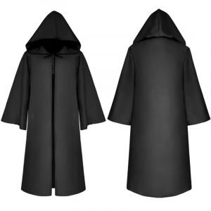 Sorci&egrave;re longue chemise &agrave; capuche Robe noire Halloween cape Cosplay Costumes adultes et enfants