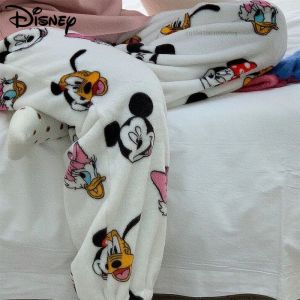Pyjama Disney Mickey Mouse en flanelle pour femmes, nouveau Style, pantalon blanc en peluche douce,