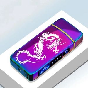 Briquet électrique en métal coupe-vent à Double Arc, Rechargeable par USB, Plasma, détection