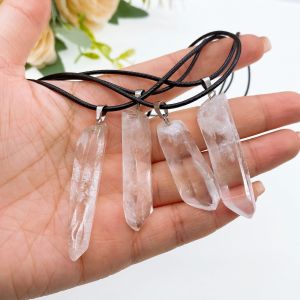 Collier pendentif colonne en pierre de Quartz transparente pour femmes, cristal de roche naturel,