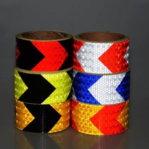 Bande réfléchissante fluorescente en forme de flèche, 5cm x 10m, citron jaune blanc rouge,