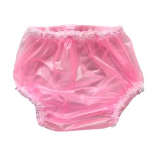 LangKee Haian-Culotte en PVC et Dentelle pour Bébé et Adulte, Pantalon en Plastique, Rose, Document