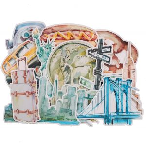 Pack de 12 autocollants de voyage sur le th&egrave;me de l'aquarelle de New York &ndash; Grands autocollants de