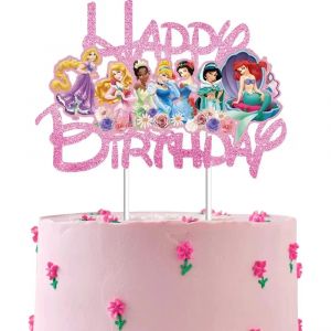 D&eacute;corations de g&acirc;teau princesse Disney rose &agrave; paillettes, fournitures de g&acirc;teau pour