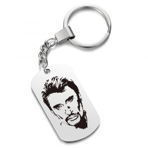 Punk Rock Johnny Hallyday Photo porte-clés Anti-perte Photo pendentif en acier inoxydable porte-clés