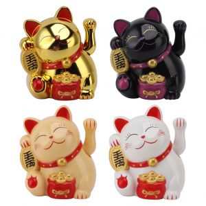 Ornement de chat de fortune électrique, statue de chat chanceux, sculpture en plastique, bras