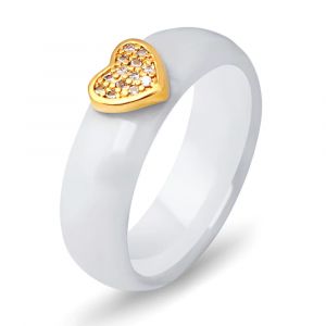 Bague en céramique cœur blanc noir avec Zircon CZ, bijoux en gros, promesse de fiançailles pour