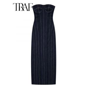 TRAF 2023 nouvelles robes pour femmes bustier tubulaire élastique robe serrée été dos nu Sexy robes