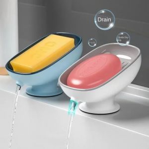 Porte-savon &agrave; Super ventouse avec vidange d'eau pour salle de bain, porte-&eacute;ponge de cuisine,