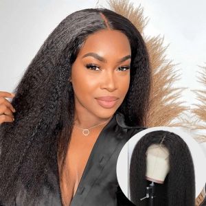 Perruque Lace Front Wig Yaki Naturelle Crépue Lisse, Cheveux de Bébé, 13x4, Pre-Plucked, Ligne de