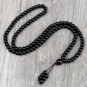 Collier de perles en pierre naturelle noire brillante, Onyx mat, obsidienne, 108 perles Mala,
