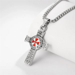 Collier pendentif templier croix rouge Punk pour hommes, bijoux religieux chrétien rétro