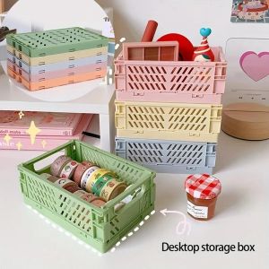 Caisse de rangement pliable en plastique, panier pliable, empilable, mignon, maquillage, bijoux,