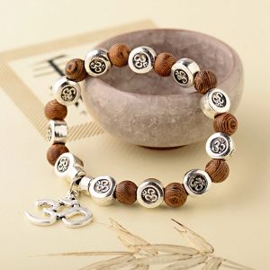 Bracelet bouddha en bois naturel pour hommes, 8mm, breloques faites &agrave; la main, perles OM, Yoga,