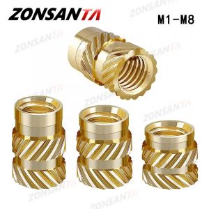 Écrous filetés moletés à insert en laiton M1 M1.4 M1.6 M1.7 M2 M2.5 M3 M4 M5 M6 M8, moulage
