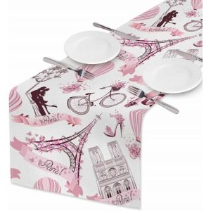 Chemin de Table en lin rose, voyage romantique à Paris, commode, écharpe, décor de Table, lavable,