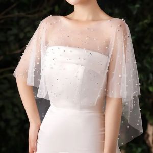 Robe de Soirée en Dentelle pour Patients de Mariage, Châle à la Mode avec Perles, Cape Courte, Veste