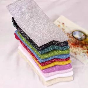 Chaussettes &agrave; paillettes color&eacute;es pour femmes, chaussettes amples en soie dor&eacute;e et argent&eacute;e, bas