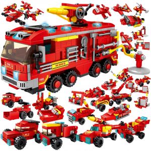 ToylinX – blocs de construction de modèle de Station de pompiers, camion, hélicoptère, briques de