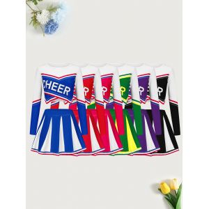 Ensemble jupe &agrave; manches longues pour filles, pom-pom girl, v&ecirc;tements de sport mignons pour enfants,