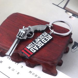 Jeu RDR2 Arthur Morgan Revolver porte-clés rouge mort rédemption 2 porte-clés pendentif Fans cadeau
