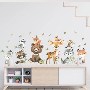 2 pi&egrave;ces dessin anim&eacute; mignon ours brun cerf lapin animaux stickers muraux pour chambre salon
