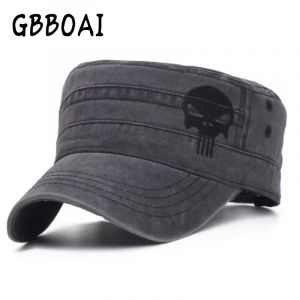 Casquette de baseball en coton lavé pour hommes, chapeau cool, tête de mort brodée, dessus plat,