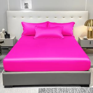 1 drap-housse Simple et moderne en Satin de couleur unie, couvre-lit en soie glacée de couleur rouge