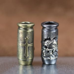 Cr&acirc;ne croix balle couteau en laiton perles EDC bricolage paracorde tiss&eacute; Bracelets lani&egrave;re