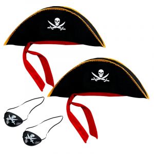 Ensemble chapeau et patchs pour les yeux, cr&acirc;ne de Pirate, casquette de capitaine d'halloween,